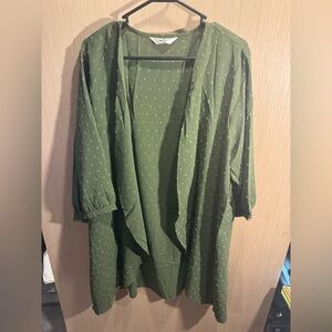 Women’s Agnes Orinda Green Polka Dot Patterned Kimono Cardigan Size 2X